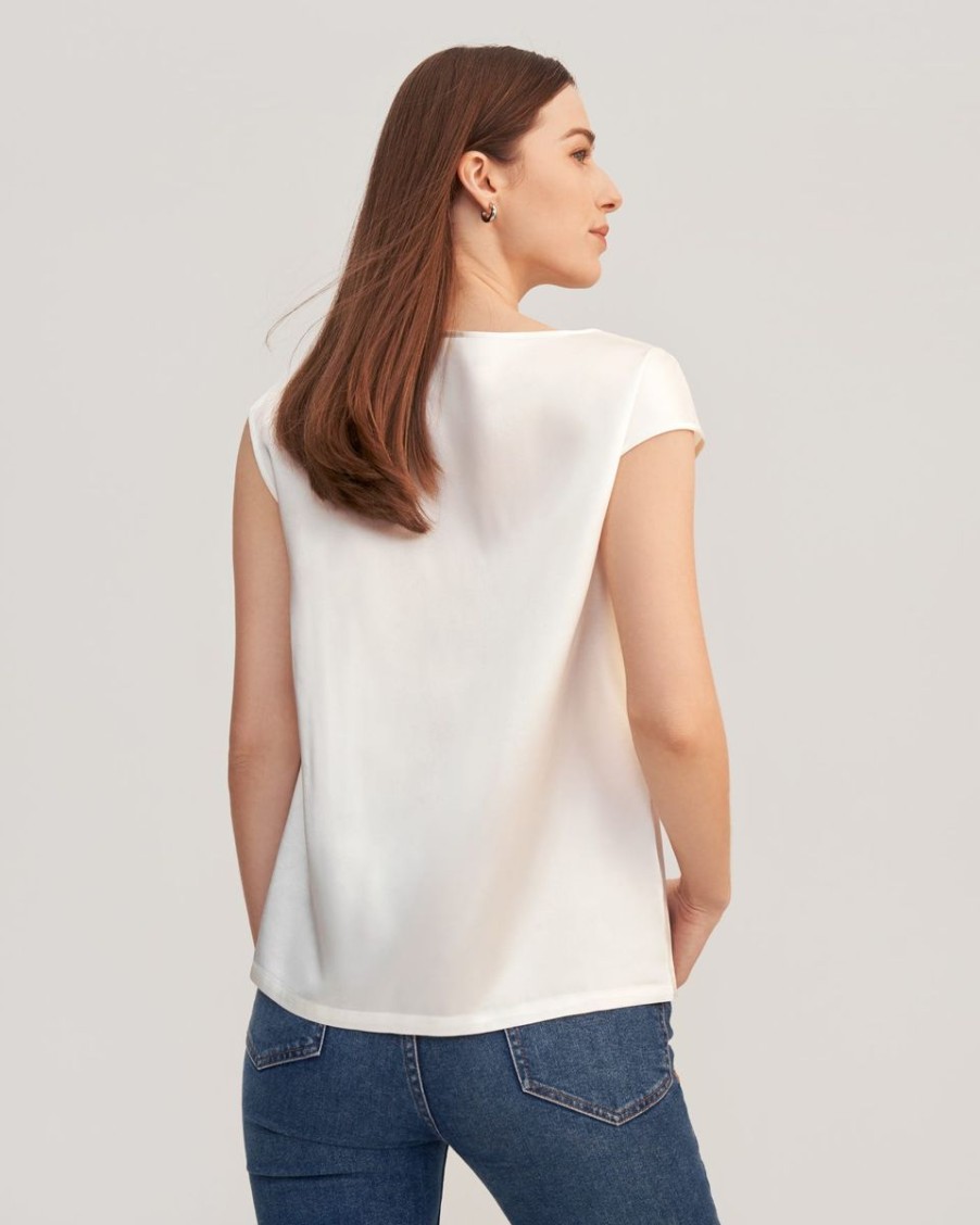 Damen Lilysilk Oberteile | Basic Seiden-T-Shirt Mit Flugelarmeln