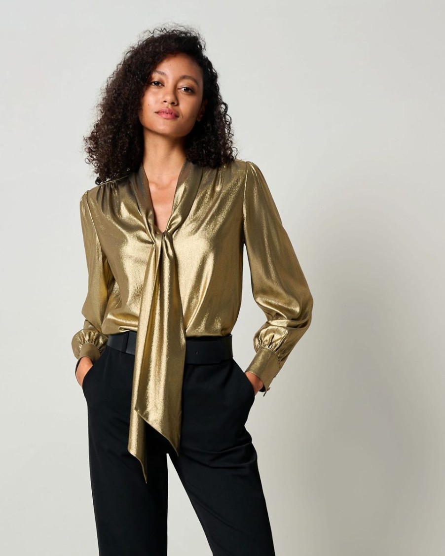 Damen Lilysilk Seidenblusen | Lilysheena® Elegante Fliege Bronze Seidenbluse