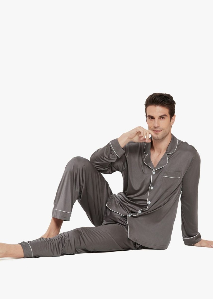 Herren Lilysilk Pyjamas | Lassiger Herren Seidenpyjama Mit Ansteckkragen