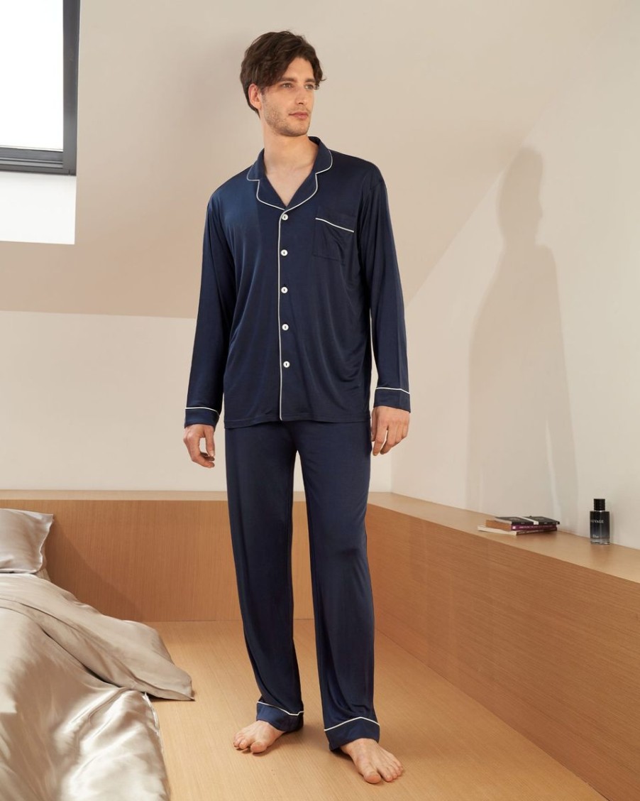 Herren Lilysilk Pyjamas | Lassiger Herren Seidenpyjama Mit Ansteckkragen