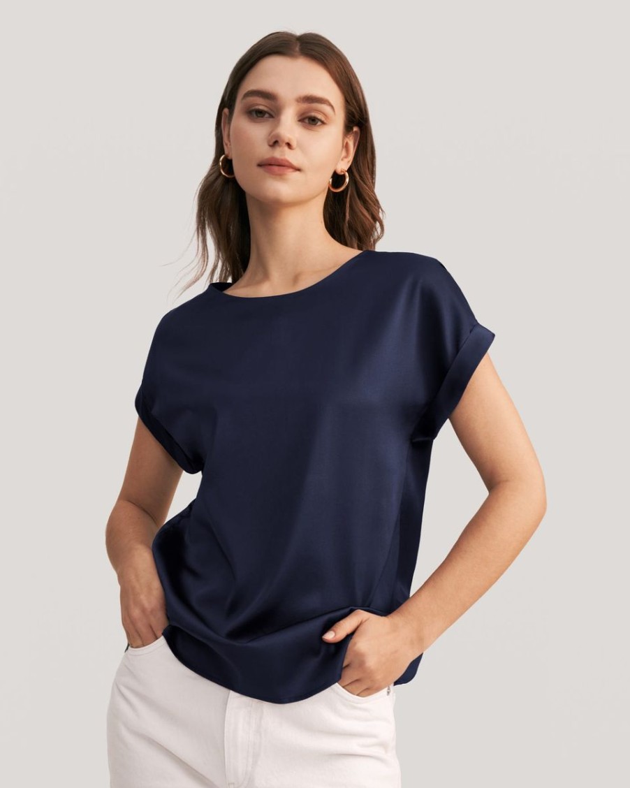 Damen Lilysilk Oberteile | Kurzarm Rundhalsausschnitt Seide T Shirt