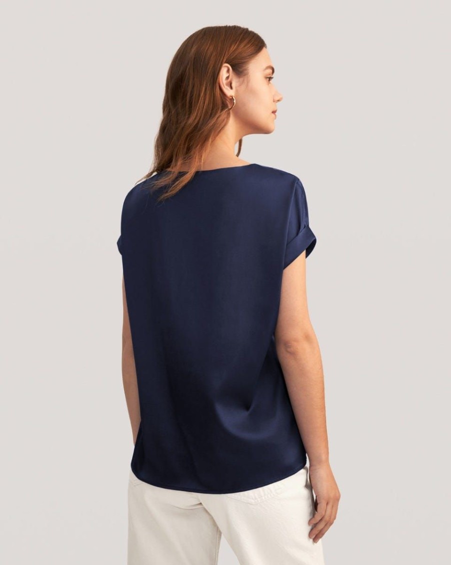 Damen Lilysilk Oberteile | Kurzarm Rundhalsausschnitt Seide T Shirt