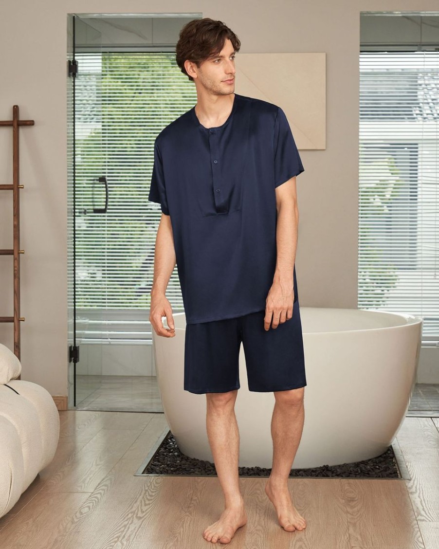 Herren Lilysilk Pyjamas | 22 Momme Einfache Kurze Pyjamas Mit Rundhalsausschnitt