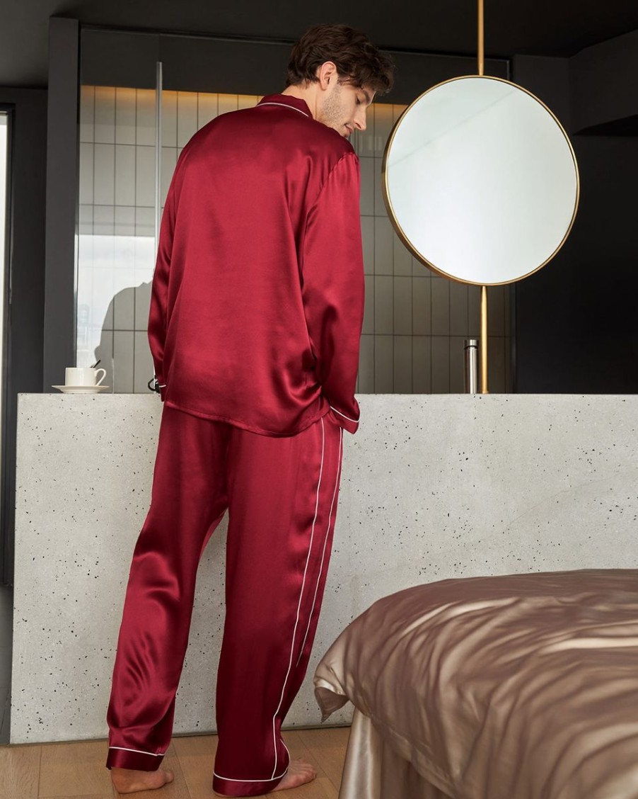 Herren Lilysilk Pyjamas | 22 Momme Einzigartiger Seidenschlafanzug Mit Doppelreihigen Paspeln