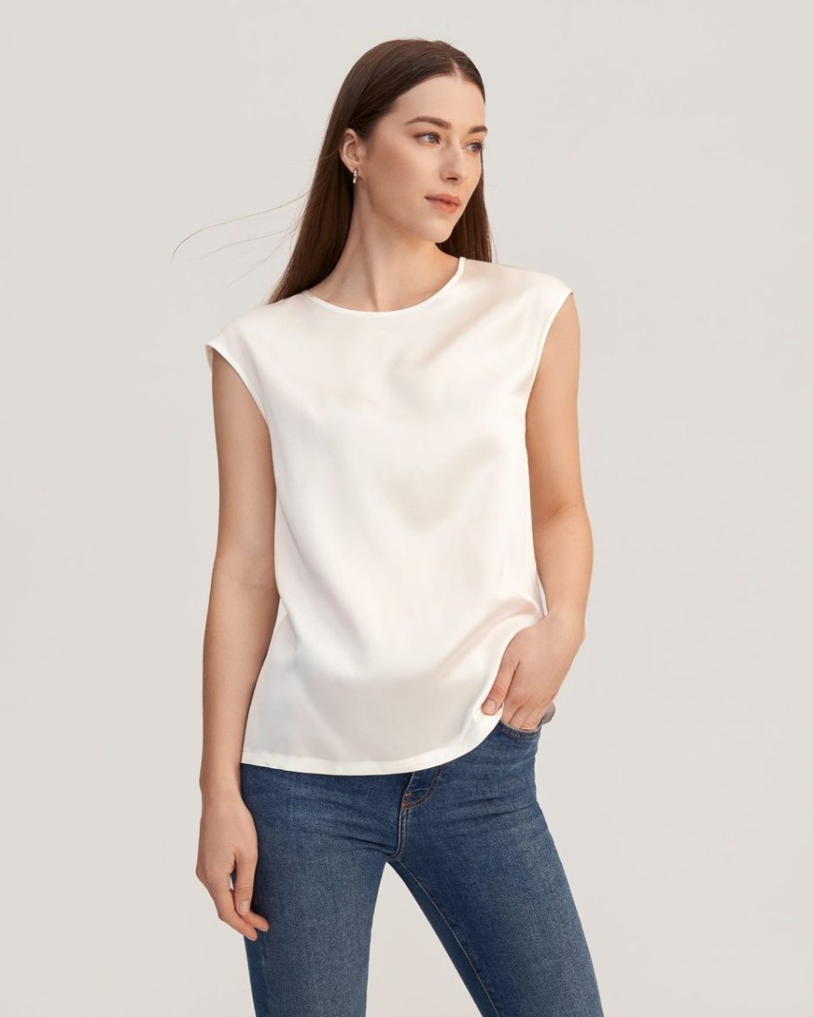 Damen Lilysilk Oberteile | Basic Seiden-T-Shirt Mit Flugelarmeln