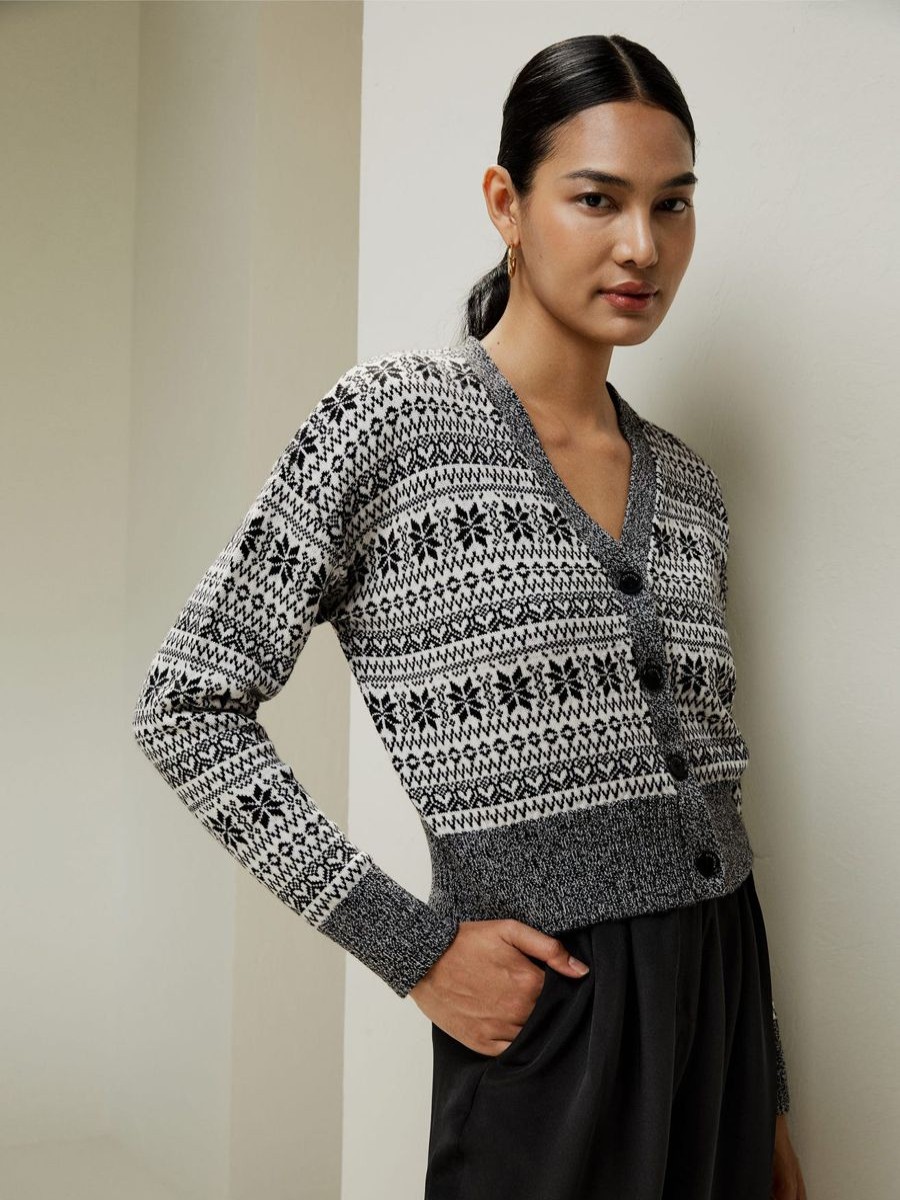 Damen Lilysilk Strickwaren | Fair Isle Strickjacke Aus Merinowolle