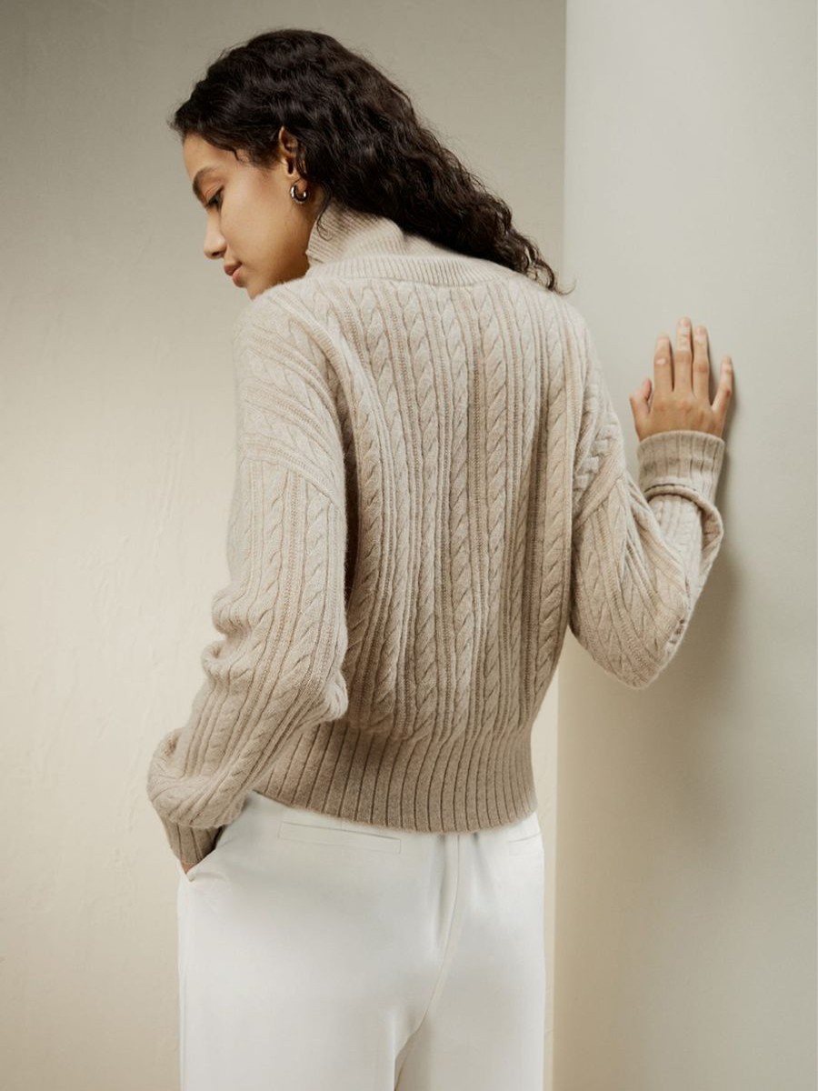 Damen Lilysilk Strickwaren | Klassischer Rollkragenpullover Mit Zopfmuster