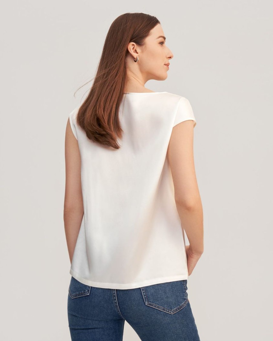 Damen Lilysilk Oberteile | Basic Seiden-T-Shirt Mit Flugelarmeln