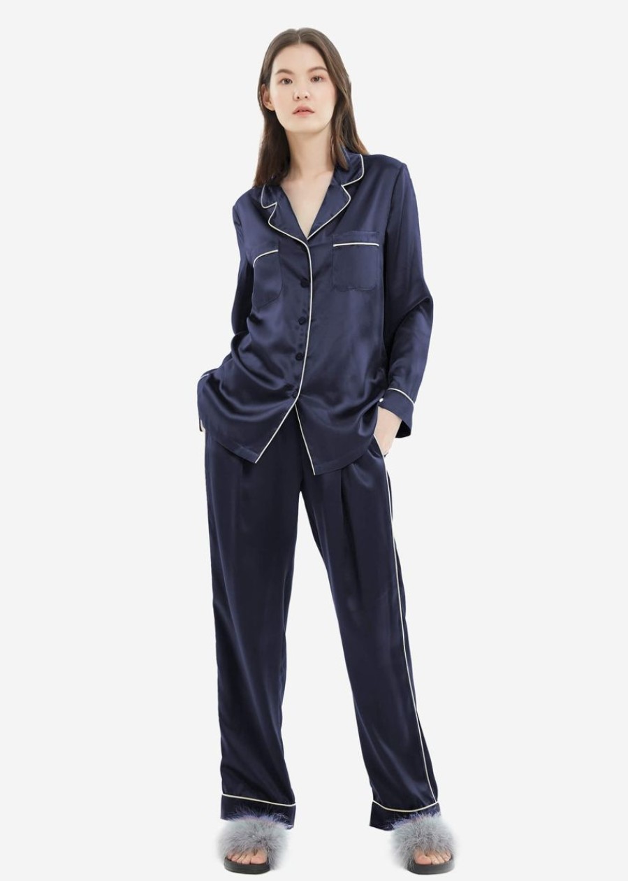 Damen Lilysilk Pyjamas | 22Mm Seide Pyjamas Fur Damen Mit Goldenem Besatz