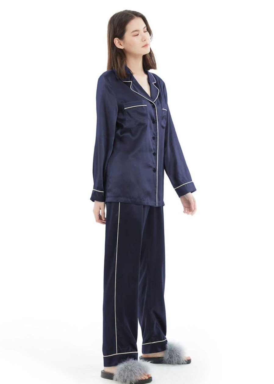 Damen Lilysilk Pyjamas | 22Mm Seide Pyjamas Fur Damen Mit Goldenem Besatz