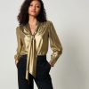 Damen Lilysilk Seidenblusen | Lilysheena® Elegante Fliege Bronze Seidenbluse