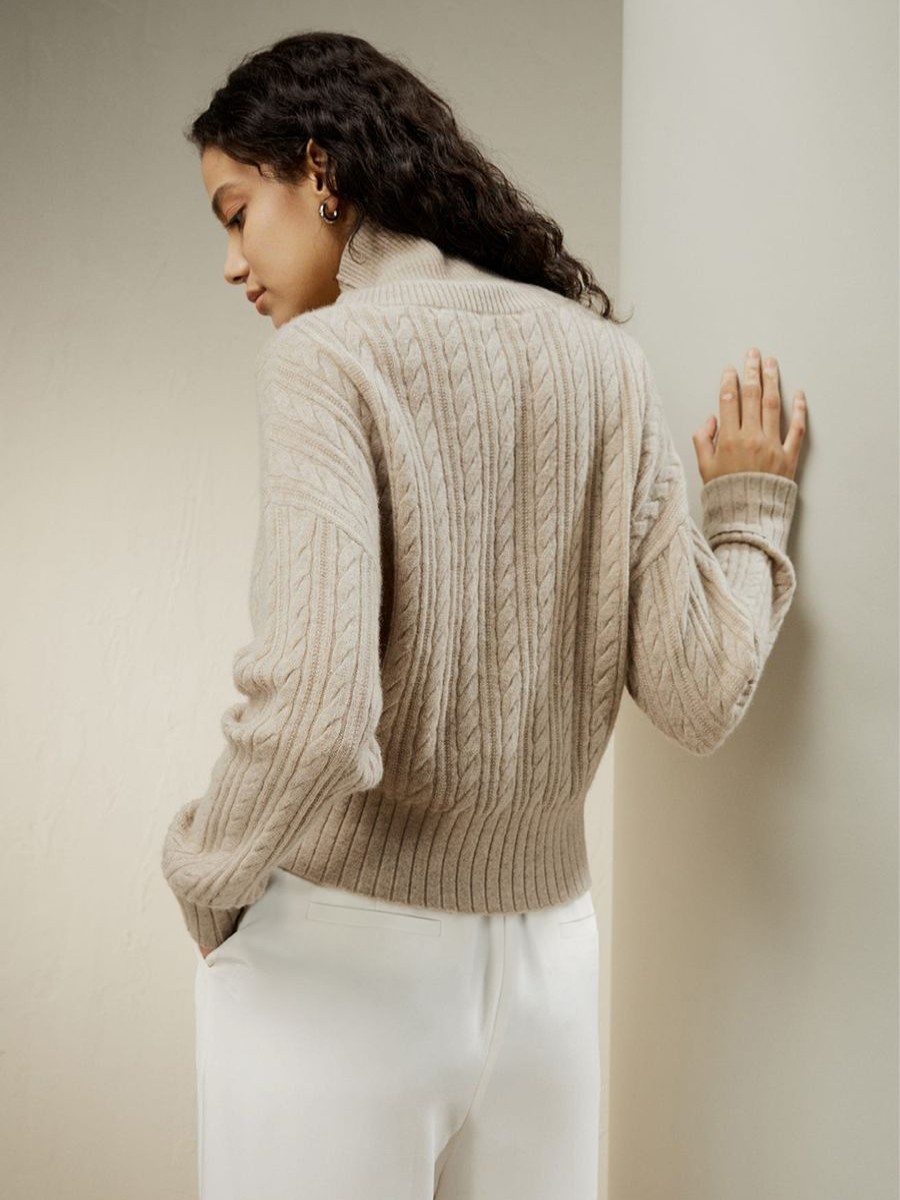 Damen Lilysilk Strickwaren | Klassischer Rollkragenpullover Mit Zopfmuster