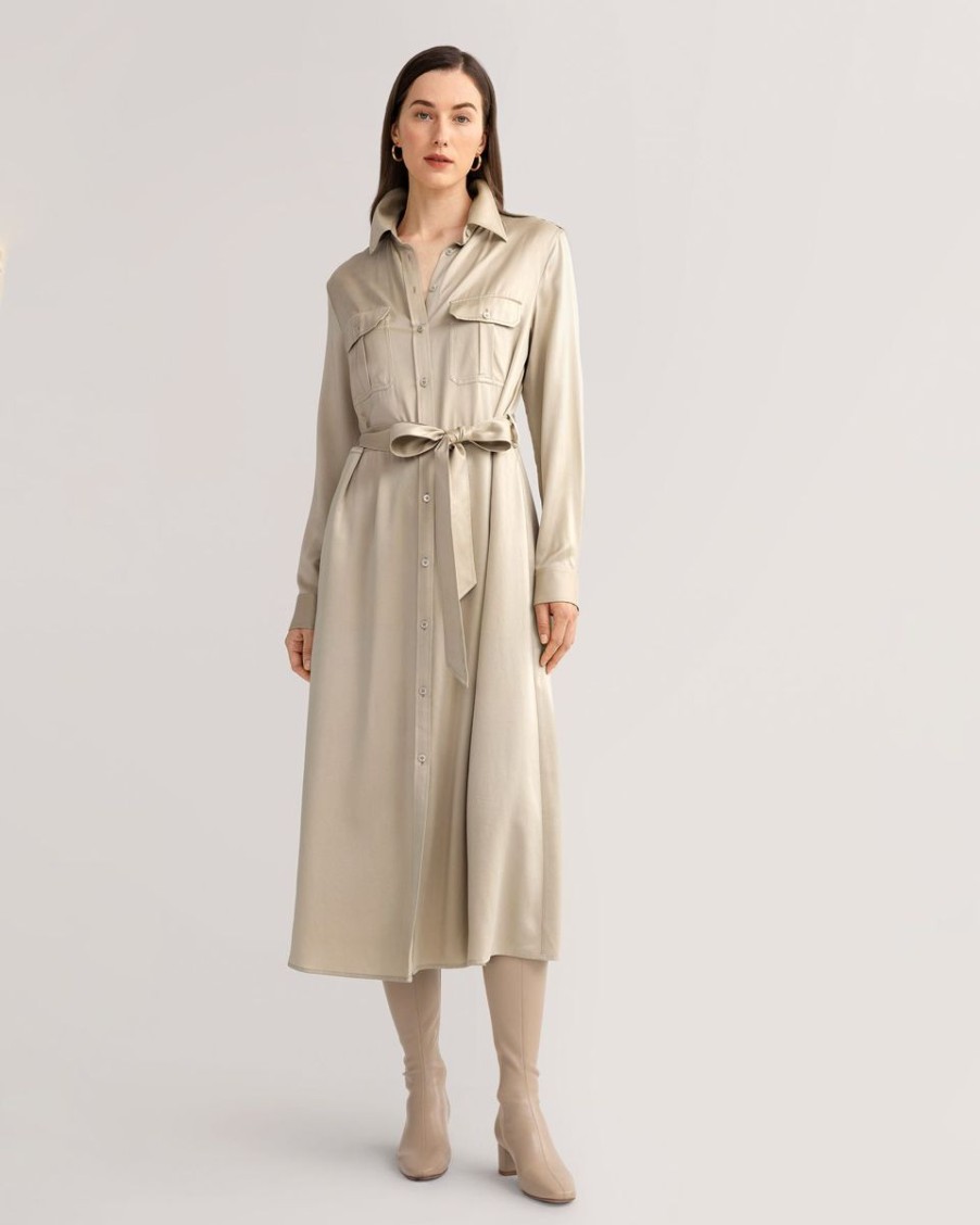 Damen Lilysilk Kleider | Sandgewaschenes Trench-Kleid Mit Taschen