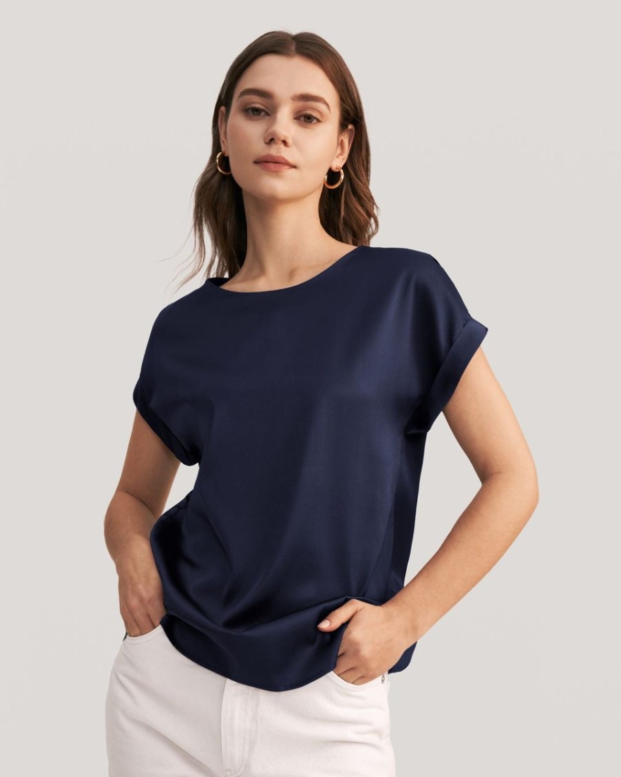 Damen Lilysilk Oberteile | Kurzarm Rundhalsausschnitt Seide T Shirt