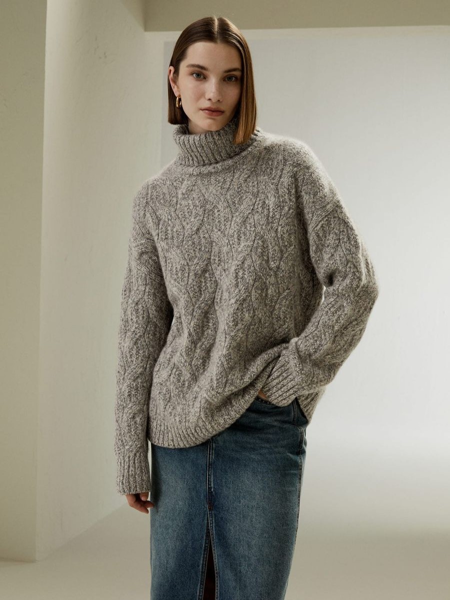 Damen Lilysilk Strickwaren | Rollkragenpullover Aus Kaschmir Mit Zopfmuster